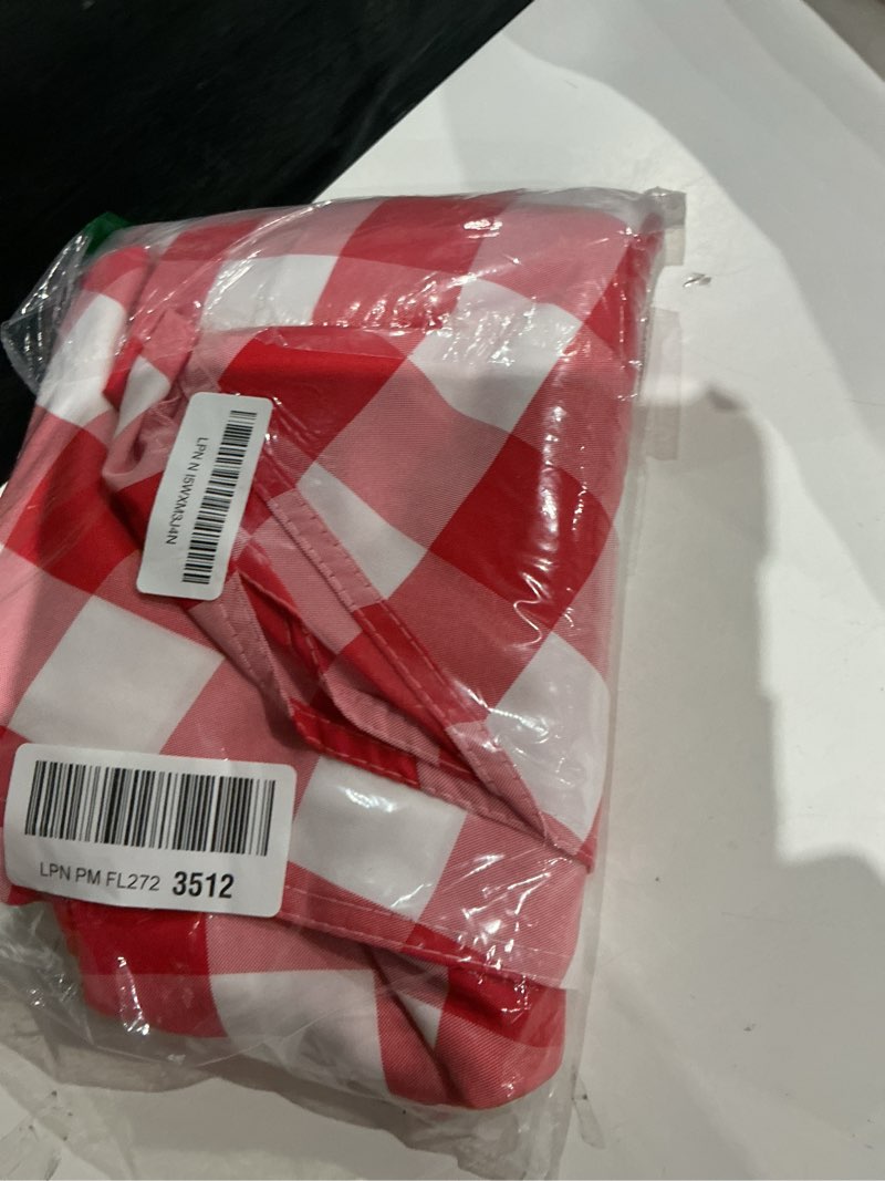 Condition photo showing Good Condition for hiasan checkered round tablecloth 90 inch - waterproof stain and wrinkle resistant washable fabric table cloth for holiday,dining room,party,outdoor picnic, red and white gingham pattern 90" (round) red and white