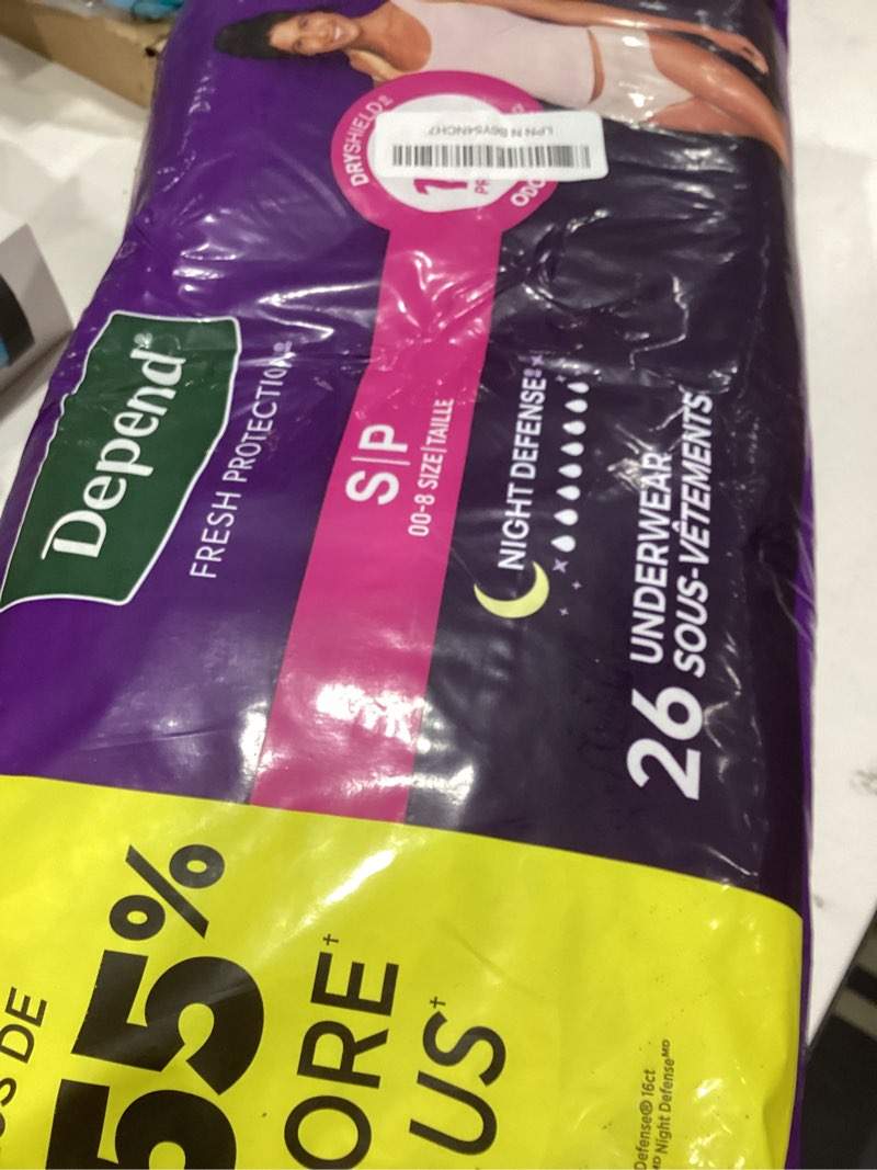 Condition photo showing Good Condition for Depend Night Defense Adult Diapers, Incontinence & Postpartum Bladder Leak Underwear for Women, Disposable, Overnight, Small, Blush, 26 Count, Packaging May Vary Small 26