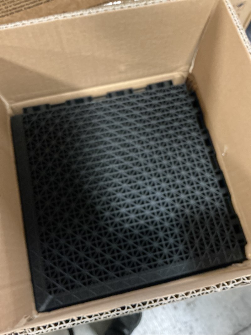 Condition photo showing Good Condition for 16 pcs modular interlocking cushion, 10" x 10" interlocking rubber floor tiles with hole rubber mats drainage mat, non slip pool deck mat outdoor for drain deck pool patio (black) black 10‘’ x 10'' 16