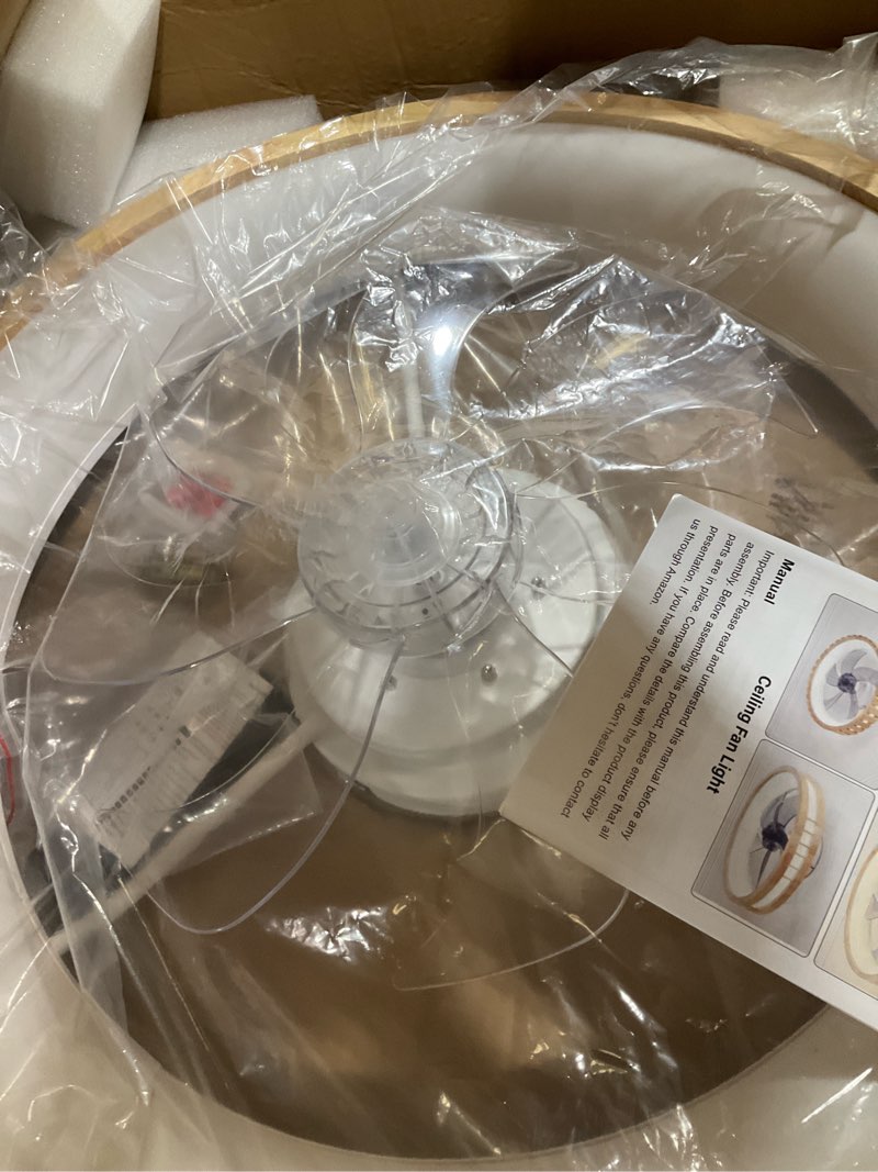 Condition photo showing New/Like New for 24” low profile ceiling fan with light,3 color dimmable led,6 speeds,reversible motor,wooden flush mount ceiling fans with lights and remote for bedroom/kidsroom/dinng room wood-sm-fsd-24 modern