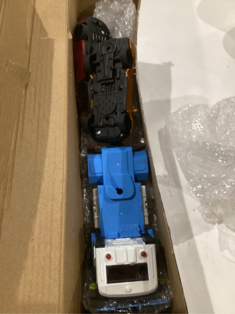 Condition photo showing Good Condition for die-cast semi truck toys set w/semi truck, pickup, racing car, alloy engineering transport vehicles toys w/lights & sounds, model pickup,model racing car for boys kids white