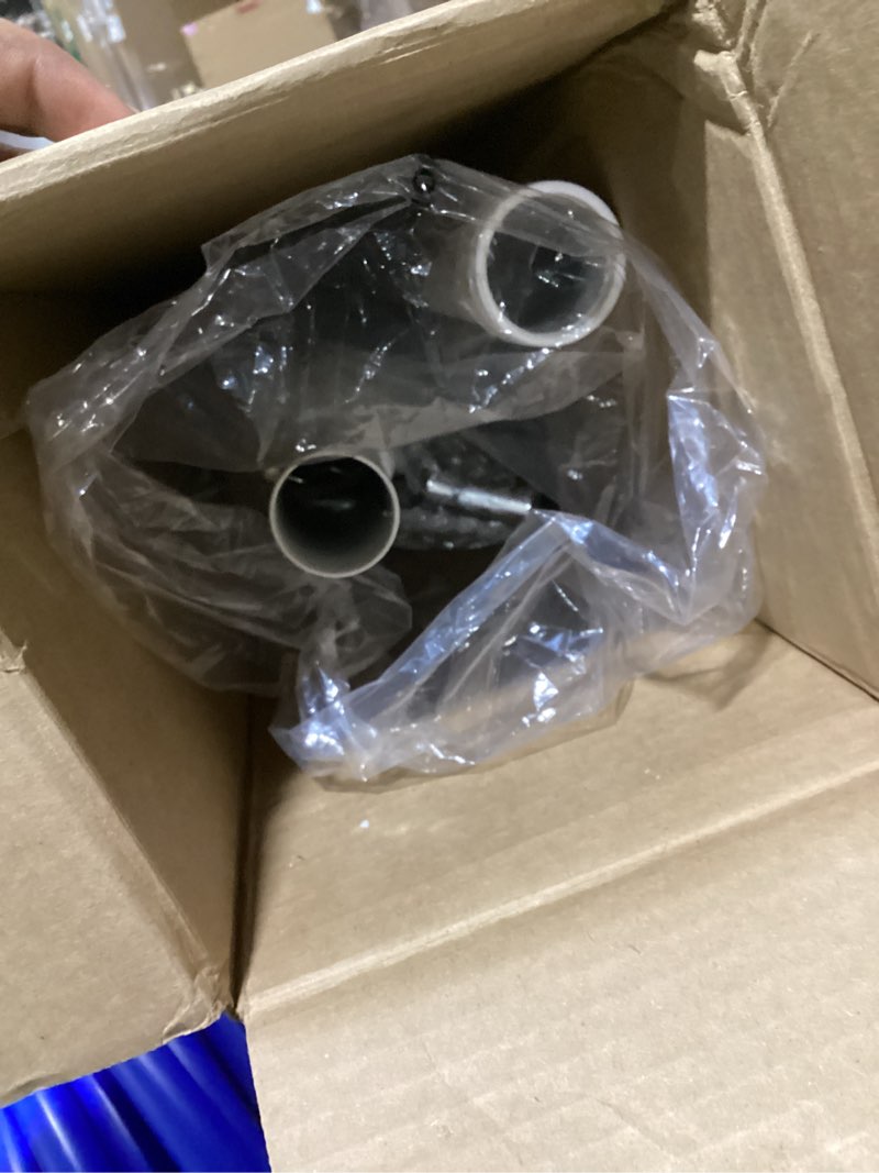 Condition photo showing As Is for California Umbrella 7.5' Rd Aluminum Patio Umbrella, Crank Lift, Auto Tilt, White Finish, Sunbrella Seville Seaside