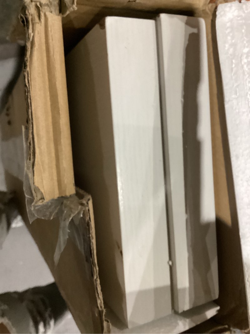 Condition photo showing As Is for Dreamland 36 inch Floating Shelves Wall Shelves for Office with Invisible Brackets, 8 inch Deep Shelves for Bathroom, Living Room, Kitchen, Office, 36x7.9 inch deep Set of 2, White White 36"W x 7.9"D x 1.4"H