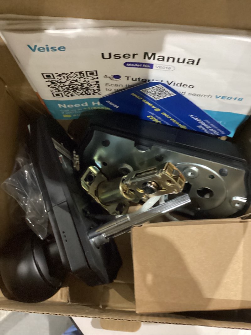 Condition photo showing As Is for veise ve018 smart knob handle lock - fingerprint, app control, keyless entry for front door and bedroom, electronic digital keypad, auto lock, remote access sharing, ip55 weatherproof, matte black