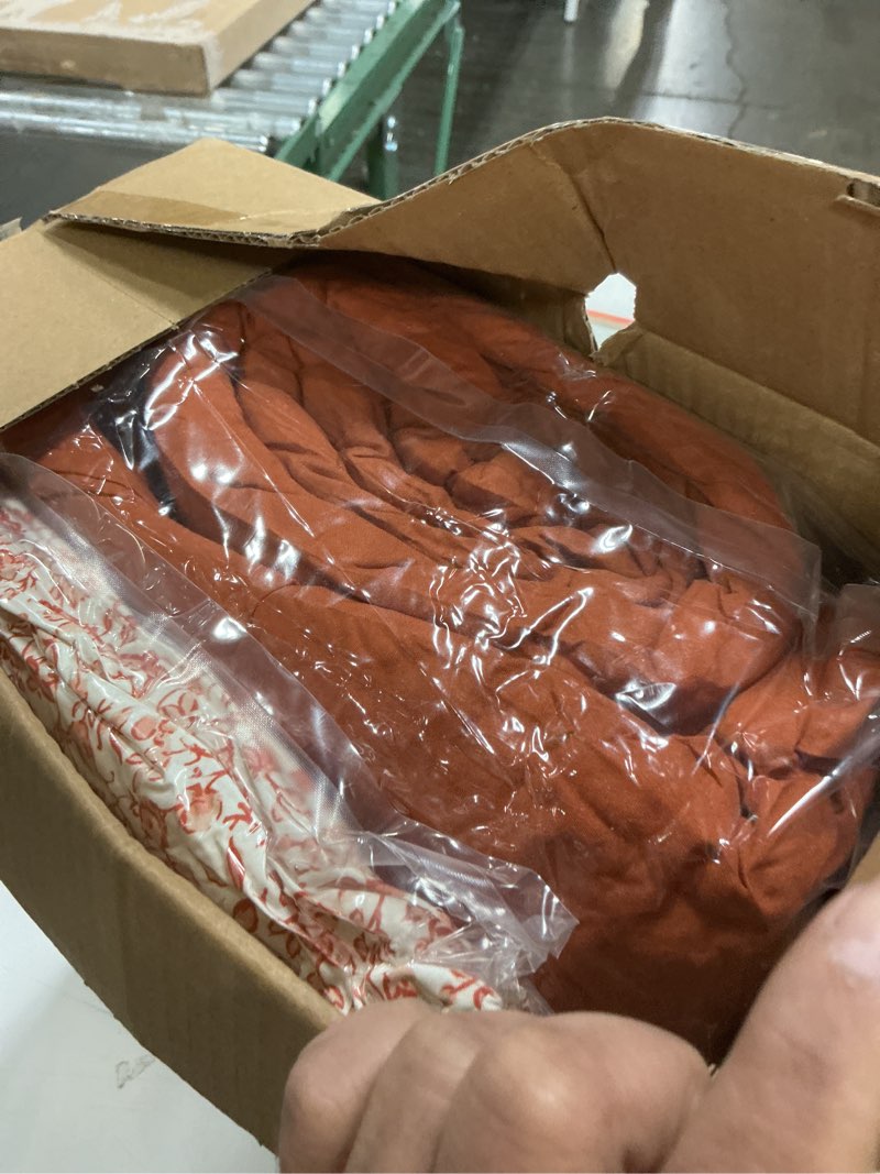 Condition photo showing New/Like New for Monbix Queen Comforter Set - 7 Pieces Burnt Orange Bed in a Bag Queen Track Stitching Bedding Sets, All Seasons Comforter Bed Set with Sheets, Pillowcases & Shams Burnt Orange-track Stitching Queen(90"X90")