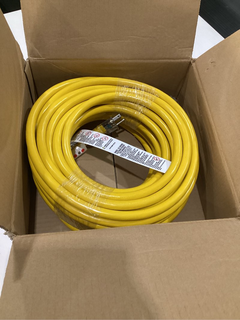Condition photo showing Good Condition for Iron Forge Cable Outdoor Extension Cord 75 Ft - 10 Gauge Heavy Duty Extension Cord, 15 AMP, 10/3 Yellow Power Cable SJTW Weatherproof with 3 Prong 75 Foot Yellow