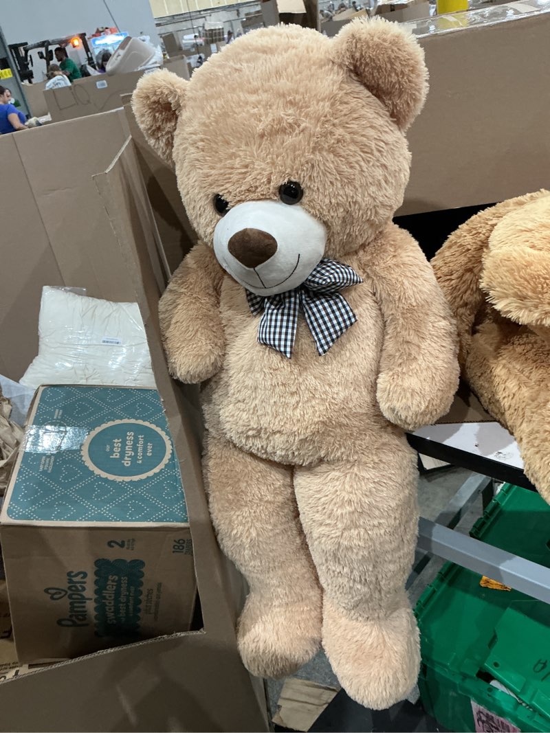 Condition photo showing Good Condition for 47 inch big giant teddy bear stuffed animals, light brown soft plush life size bear toy all ages gift for children/girlfriend/valentine's day/christmas/birthday/baby shower/wedding/party decorations