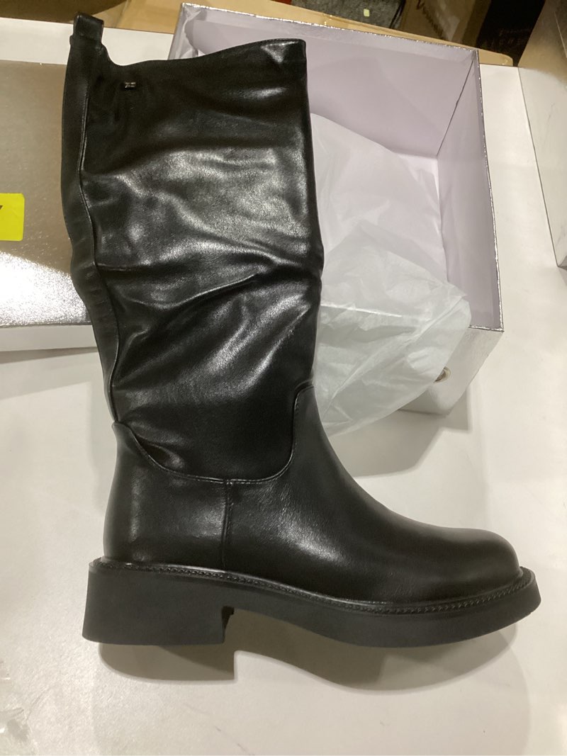 Condition photo showing Good Condition for women's knee high boots fashion platform lug sole tall riding boots comfortable stretch calf dress long boots, similar to stock photo, size 7.5