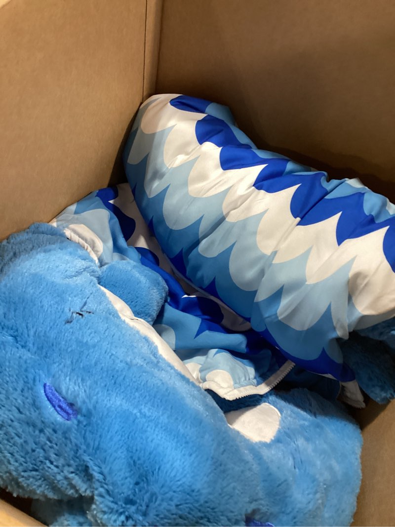 Condition photo showing Good Condition for happy nappers pillow & sleepy sack- comfy, cozy, compact, super soft, warm, all season, sleeping bag with pillow- blue shark (medium- 54” x 20”)