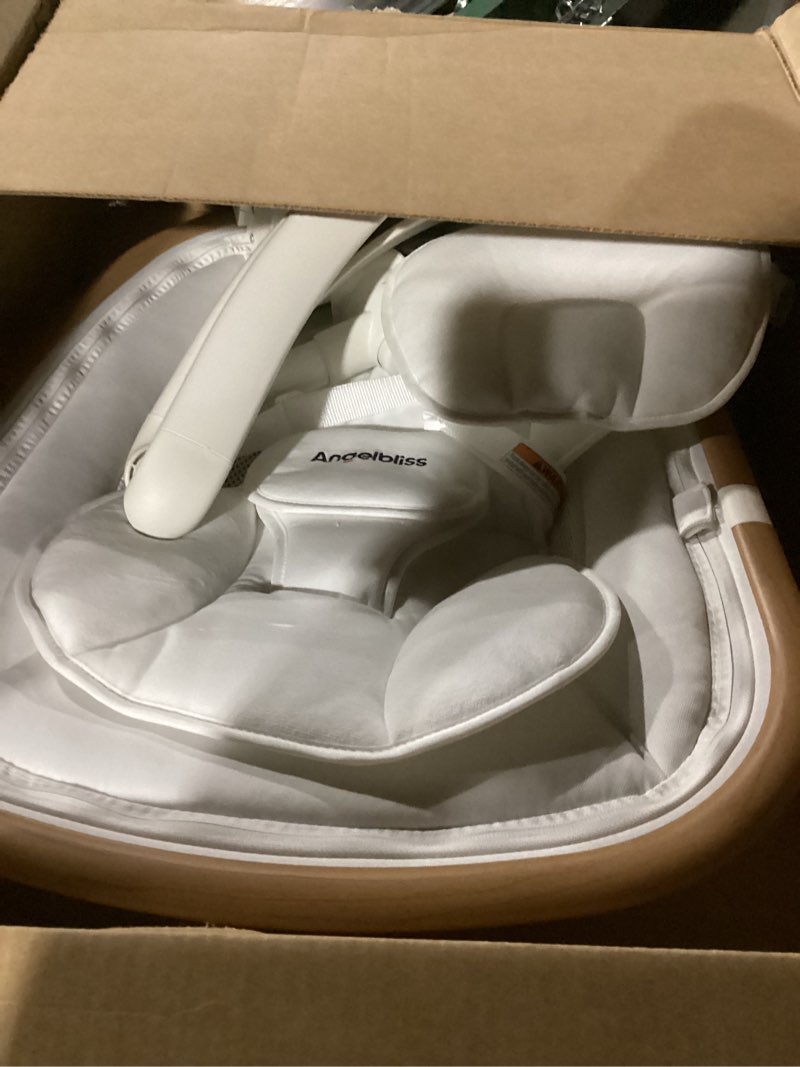 Condition photo showing As Is for Angelbliss Electric Baby Swing with Cry Detection, Side-to-Side Motion, 5 Speeds, 180 Rotation, Indoor Swing for Infants and Toddlers (White)