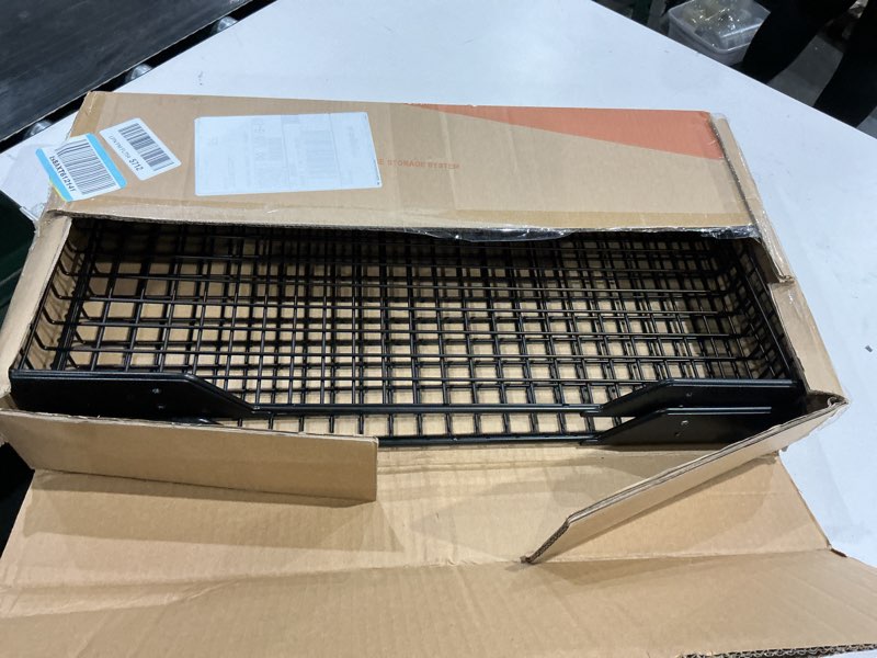 Condition photo showing Good Condition for torack 2 pack wall mounted storage shelves, 23.5" x 12" wall shelf for garage, closet, laundry room, heavy duty garage wall shelving, holds up to 65 lbs(black) black 12*23.5"