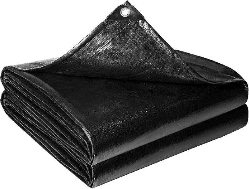 reinforced pe pond liner 20 x 20 ft, 28 mil sun resistant preformed pond liner, hemmed edge with buttonholes liner skin for outdoor large ponds, fish/koi/duck pond, garden waterfall, waterscape, black