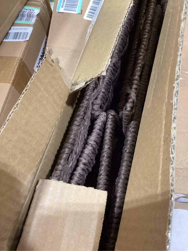 Condition photo showing Good Condition for Paper Rope Wicker Storage Baskets with Handles, 2 Pack Foldable Storage Basket, Rectangle Wicker Basket, Small Wicke Baskets for Pantry Shelves, Toilet Paper Storage Basket for Bathroom, Brown