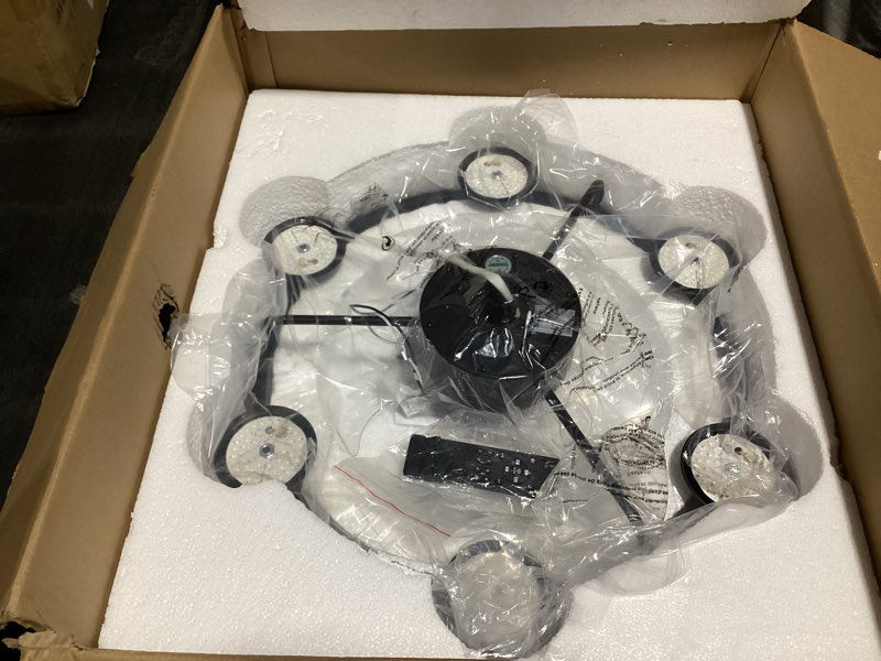 Condition photo showing As Is for 24" caged ceiling fans with lights remote control bladeless chandelier fan flush mount lamp lighting fixture for bedroom kitchen black