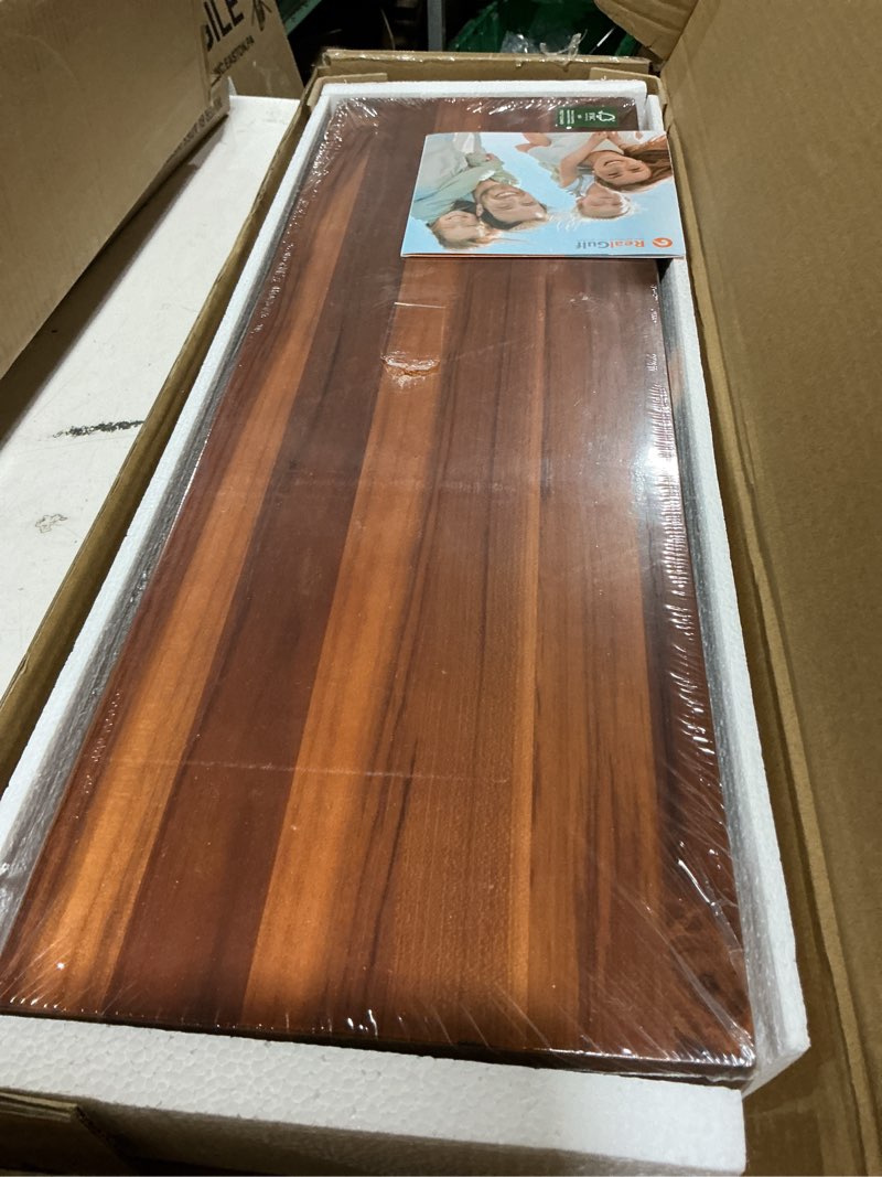 Condition photo showing New/Like New for 24 inch teak floating shelves set of 2 - solid natural wood wall mounted shelves with invisible brackets - heavy duty waterproof storage for bathroom, kitchen, living room & outdoor natural teak 24"l, 2-pack