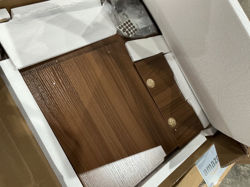 Condition photo showing Good Condition for huuger narrow night stand, end table with charging station, usb-c port, rattan side table with cabinet and open shelf, synthetic rattan, for small spaces, bedroom, walnut