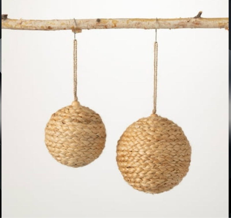 Sullivans Woven Ball Ornament - Set of 2  White