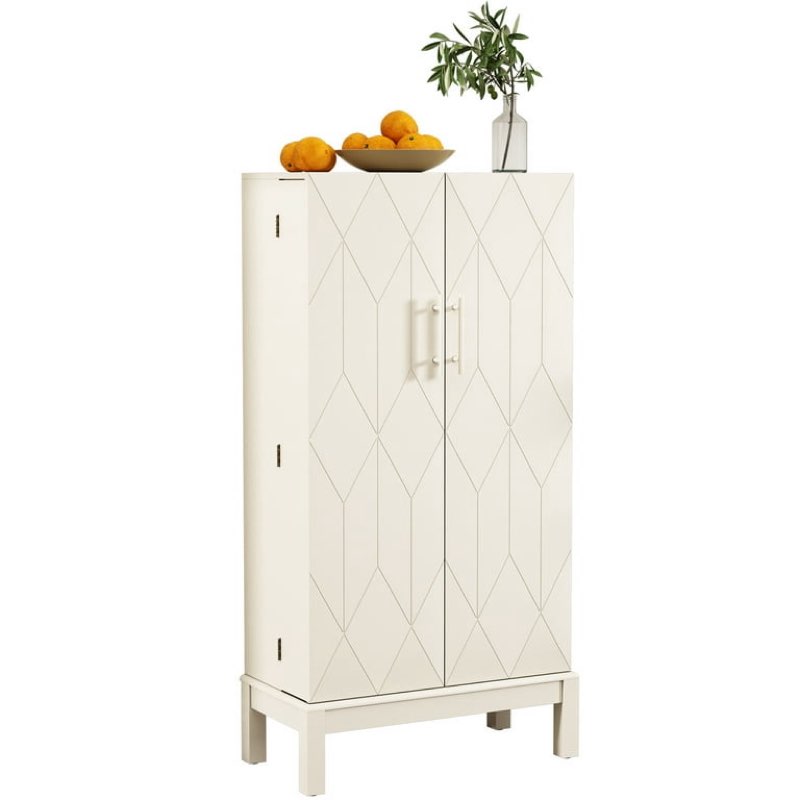 HLR 45" Kitchen Pantry Cabinet with Doors and Adjustable Shelves, Food Storage for Dining Room, Ivory White