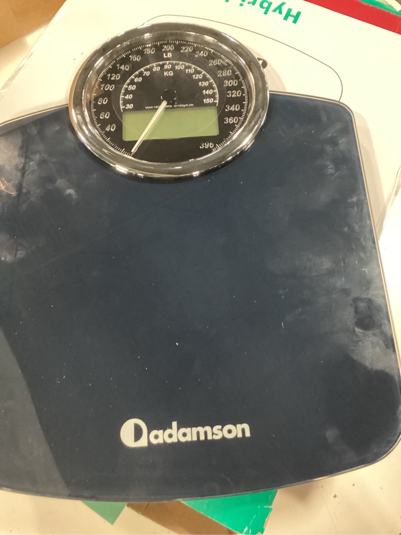 Condition photo showing Good Condition for adamson hybrid 2-in-1 analog & digital weighing scale for body weight up to 400lbs - thick tempered glass - extra large display - easy to read digital bathroom scale - blue with black backlight