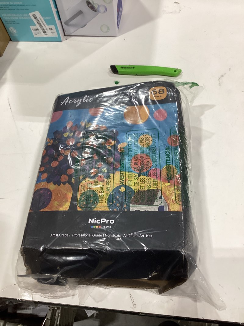 Condition photo showing Good Condition for Nicpro 68PCS Acrylic Paint Canvas Set for Adults, Art Painting Supplies Kit with 24 Acrylic Paints,Table Easel,8 Canvas Panels,12 Brushes,Paper Pad,Cleaning Cup, Sponge, Palette for Beginner Artist