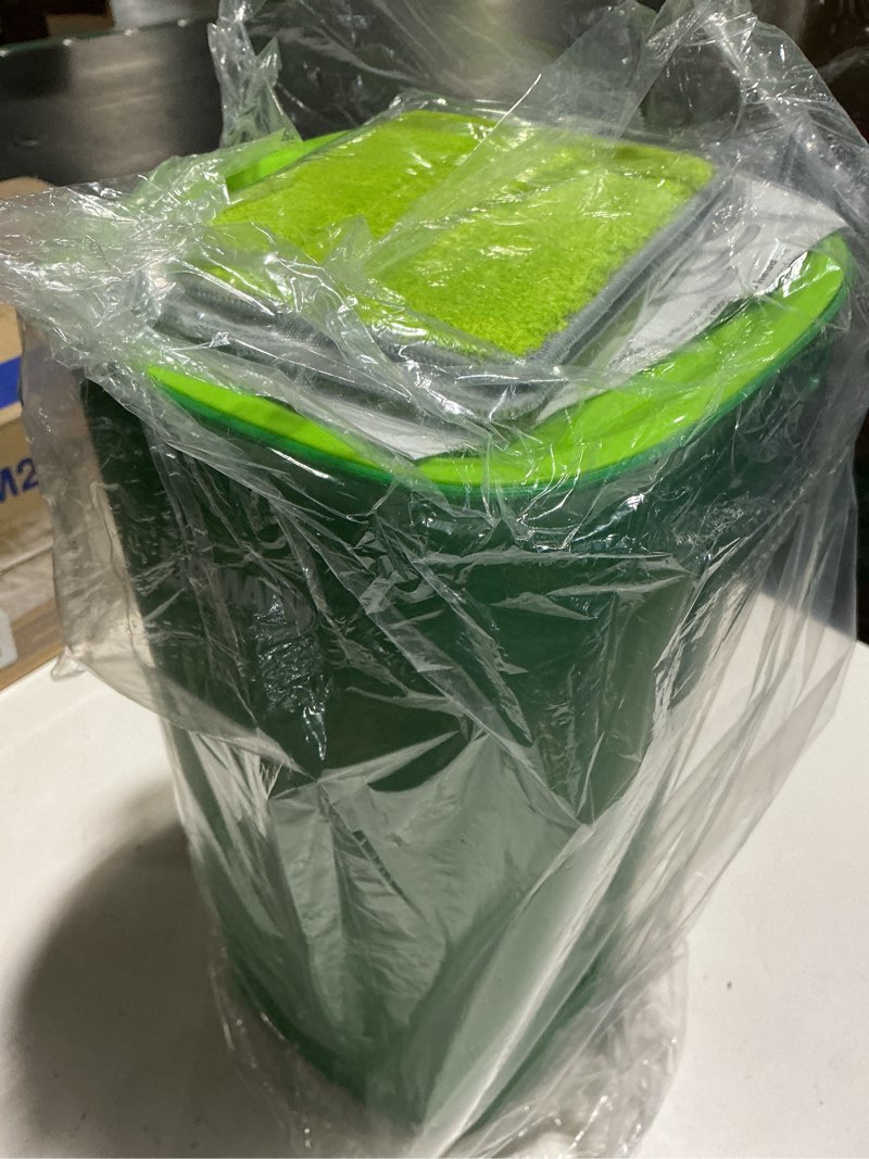 Condition photo showing As Is for libman rinse 'n wring mop and bucket system, microfiber dry wet mop for floor cleaning, hardwood, laminate, tile cleaner, dual chamber bucket design, 2 total refill replacement head pads 2 pads