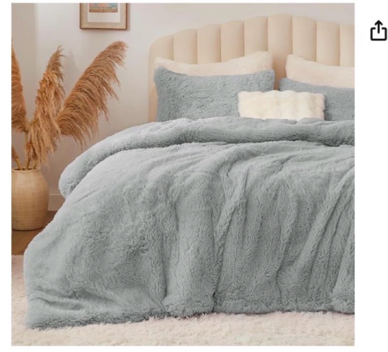 (SIMILAR )BEDELITE Grey Fluffy Comforter Set Queen Size, Fuzzy Faux Fur Comforter Bedding Set, Ultra Soft and Warm Winter Shaggy Bed Set (1 Comforter & 2 Pillowcases) as Gifts for Women