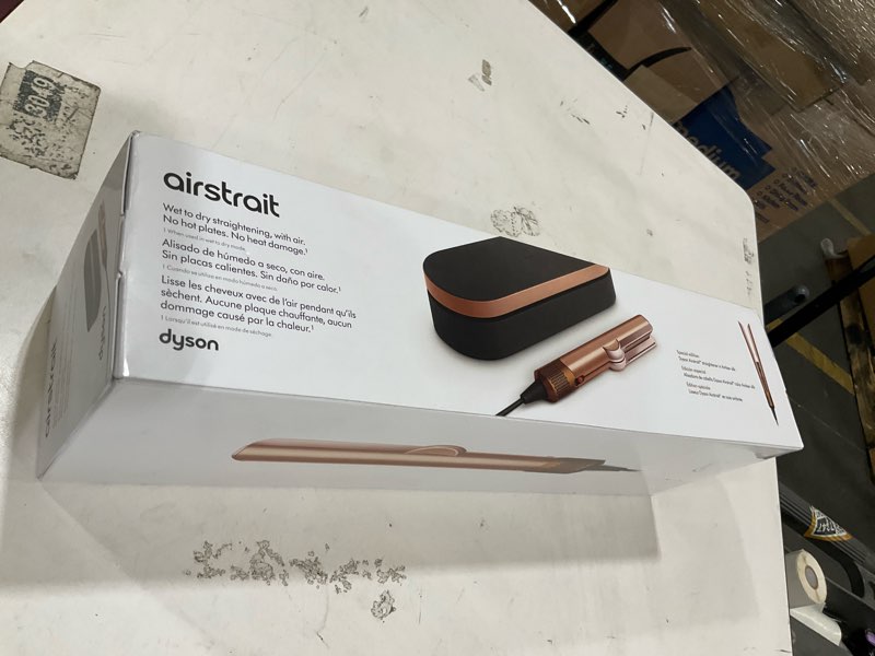 Condition photo showing Good Condition for dyson airstrait™ straightener, wet to dry hair straightener, no heat damage, no hot plates, all hair types amber silk