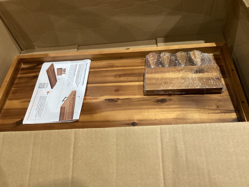 Condition photo showing As Is for 24" Large Charcuterie Tray with Handles, Extra Long Wooden Serving Cheese Boards - Serving Platter for Meat, Party Appetizers, Outdoor & Fruits Display (Acacia Wood) 24 Inch Acacia