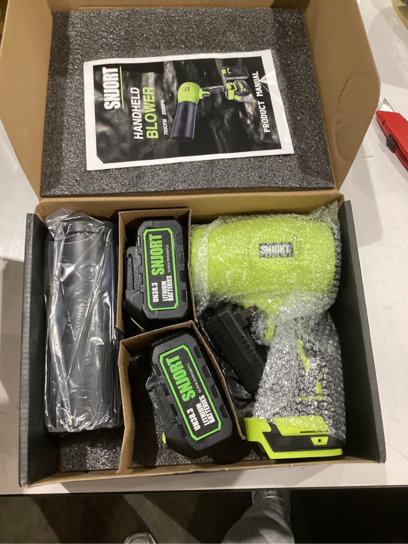 Condition photo showing Good Condition for Leaf Blower Cordless with Battery and Charger, 980,000 RPM, Extended Nozzle, Lightweight Handheld,Blower for Patio Cleaning,Leaves and Dust,Birthday Gifts for Men Dad Husband Green