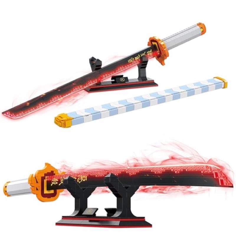 TOY PLAYER Demon Sword Toy Building Set, Rengoku Kyoujurou Sword with Scabbard and Stand, Katana Building Set, Gift for Anime Fans (792 Pcs)