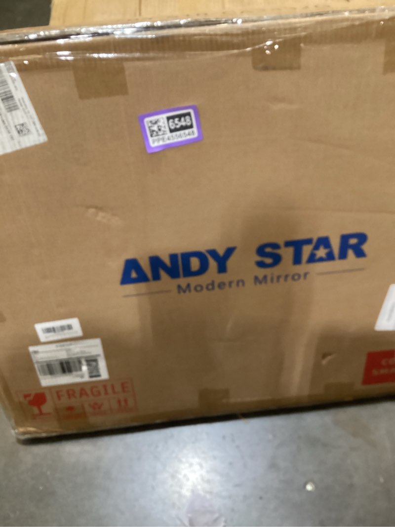 Condition photo showing New/Like New for ANDY STAR Scalloped Bathroom Mirror?24"x32" Gold Rectangle Wall Mirror with Curved Edge Stainless Steel Metal Frame, Brass Vanity Wall-Mounted Mirror for Bathroom, Entryway Brushed Gold 32"L x 24"W