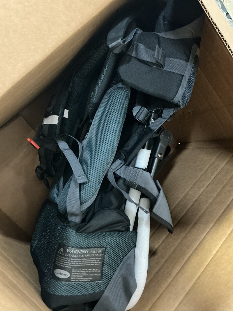 Condition photo showing Good Condition for hiking baby carrier backpack - comfortable toddler/baby backpack carrier system with diaper change pad, insulated pocket + rain and sun hood to protect your child black/grey