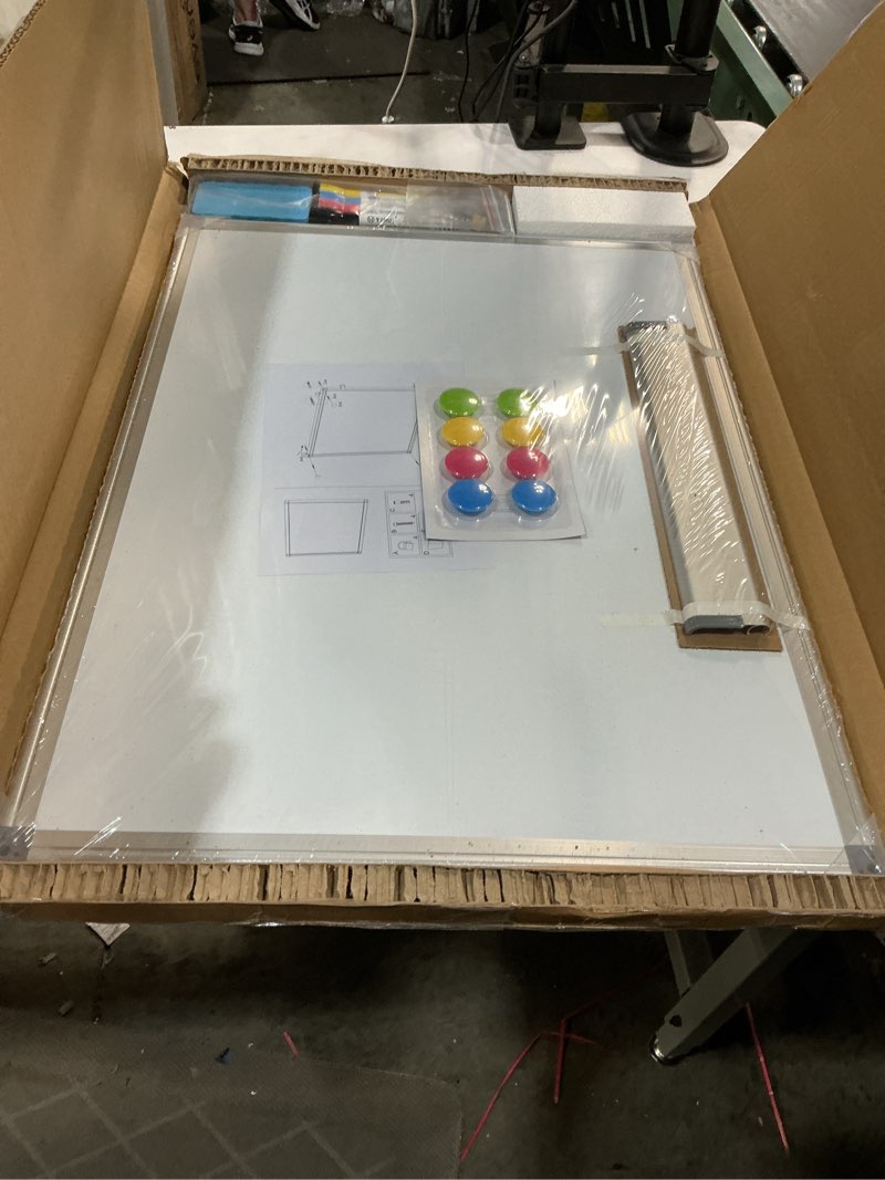 Condition photo showing New/Like New for walglass combination magnetic whiteboard & corkboard, 24"x18" combo for school, office & home, dry erase board with removable tray, pins, eraser, markers & magnets white 24" x 18" combo