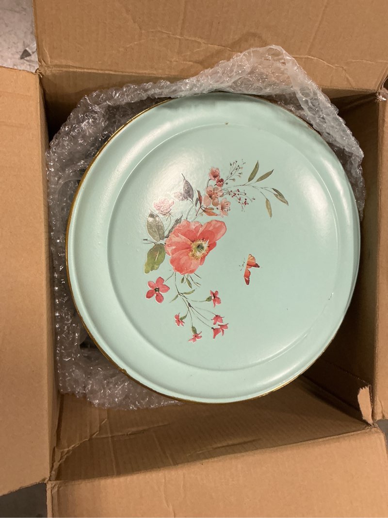 Condition photo showing Good Condition for Z&Z ornamentorum Retro Kitchen Trash Can with Lid 15 Liter/4 Gallon and Pedal Round Touchless Garbage Cans with Flower and Bird Patterns Outdoor Trash Can for Kitchen Park Garden LightBlue