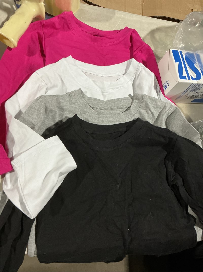 Condition photo showing Good Condition for hoevou 4 pack girls long sleeve shirts soft cotton long-sleeve t-shirts tagless basic tees for teen girls youth 5-6 years black, gray, white, fuchsia