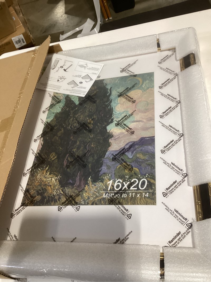 Condition photo showing New/Like New for yaetm 16x20 vintage picture frame, ornate antique gold 16x20 frame for wall, white mat for 11x14 photos, 1.4-inch wide molding - portrait or landscape - wall mount for home (black/gold, single) 16x20 - 1 pack antique gold & black