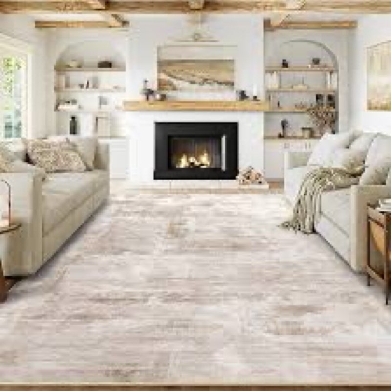 Ultra Soft Modern Abstract Washable Area Rug - Warm Beige Rug Size: Rectangle 9" x 12"