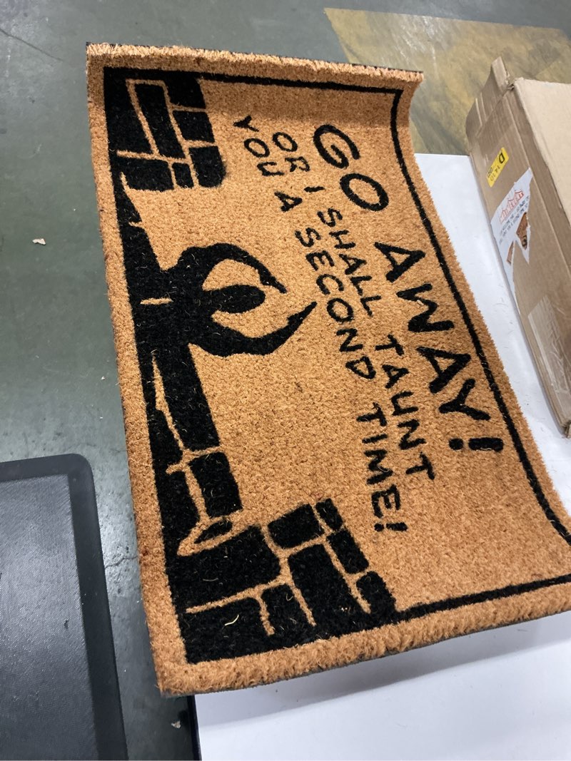 Condition photo showing Good Condition for MAINEVENT Go Away or I Shall Taunt You 30x17 Inch, Funny Monty Doormat for Covered Outdoor Area, Monty Gift, Holy Grail Gift, Go Away Welcome Mat, Geek Decor, Nerd Gift
