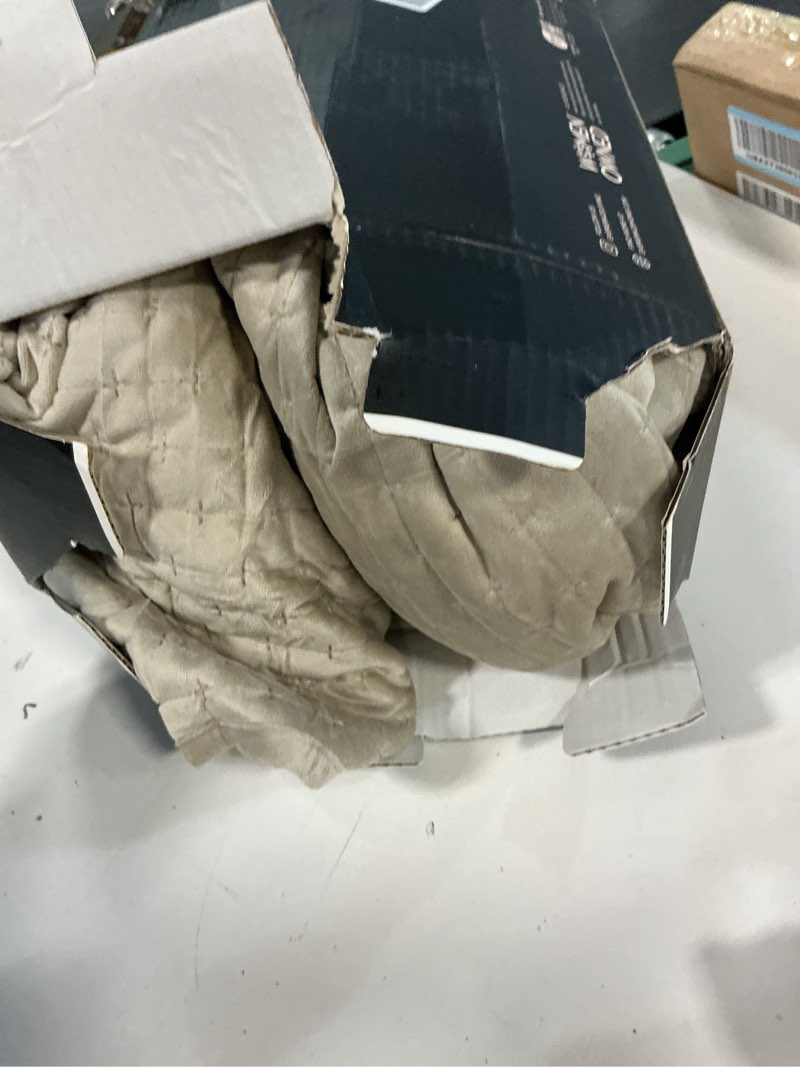 Condition photo showing As Is for EverGrace Luxury Velvet Quilt Set King Size 3 Piece, Soft Cross-Stitch Velvet Comforter Set with Pillow Shams, Lightweight Coverlet Bedspread Bedding Set for All Seasons, Light Taupe King (104" x 92") Light Taupe