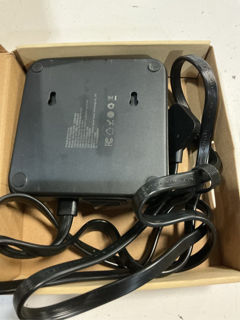Condition photo showing As Is for tessan 5ft black extension cord with multiple outlets, surge protector power strip with 6 outlets and 4 usb ports (2 usb c), 2100 joules protection, flat plug, outlet extender for home, office, dorm 5 ft black