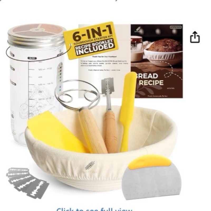 BAKERIA 9" Round Banneton Bread Proofing Basket Set with Starter Jar, Linen Liner, Bread Lame, Dough & Bench Scraper, Bread Whisk – Complete Artisan Sourdough Baking Kit