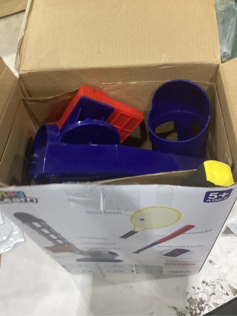 Condition photo showing As Is for iplay, ilearn kids pitching machine toys, 2 in 1 rc baseball tennis pitcher, auto ball launching bat, boy outdoor outside sports backyard game, birthday gift 5 6 7 8 10 12 yr youth-partially assembled