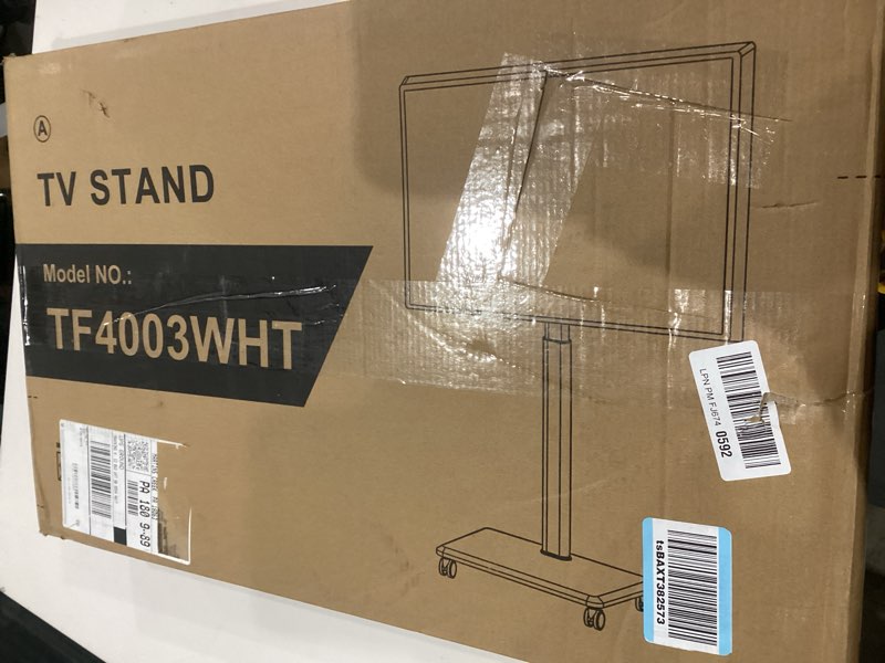 Condition photo showing New/Like New for TVON Rolling TV Stand for 32 to 65 70 Inch TVs, Elegant Floor TV Stand with Wheels, Mobile TV Cart with 9 Levels of Height Adjustment for Optimal Viewing, White Floor Stand for Living Room Wooden Base WHITE