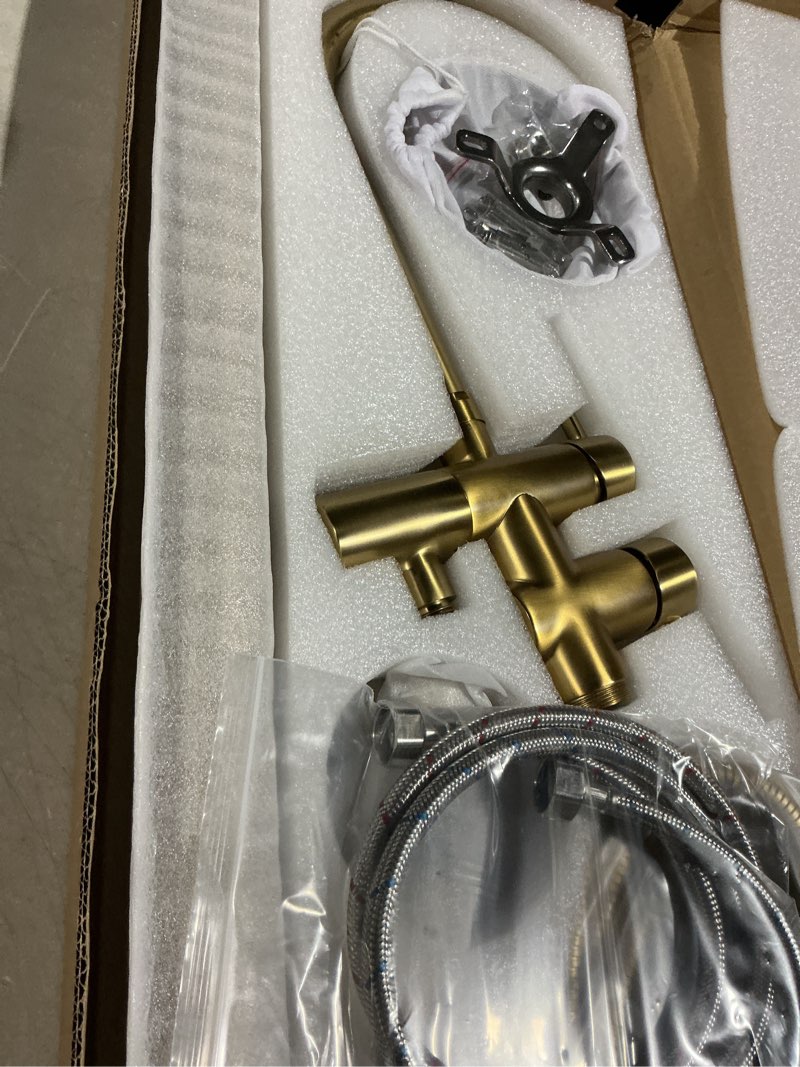 Condition photo showing Good Condition for yagatap freestanding bathtub faucet floor mount tub filler brushed gold high flow shower faucets with handheld shower mixer taps swivel spout for bathroom