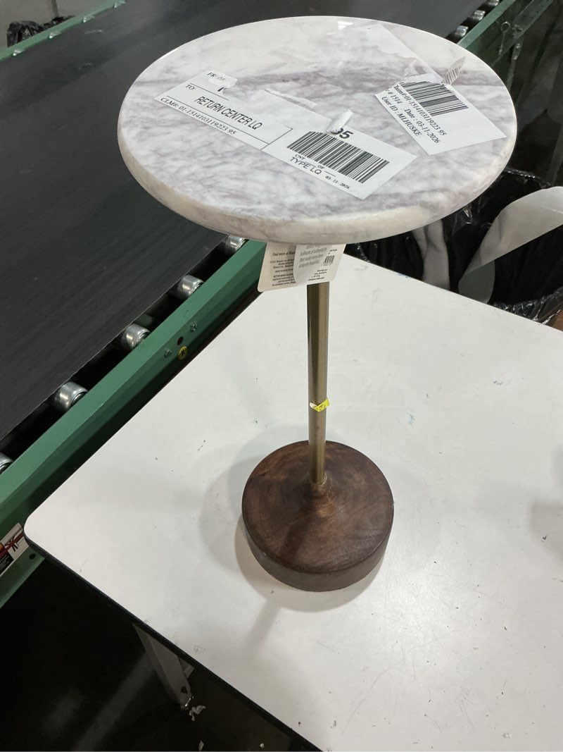 Condition photo showing As Is for better homes & gardens aster drink table, white marble