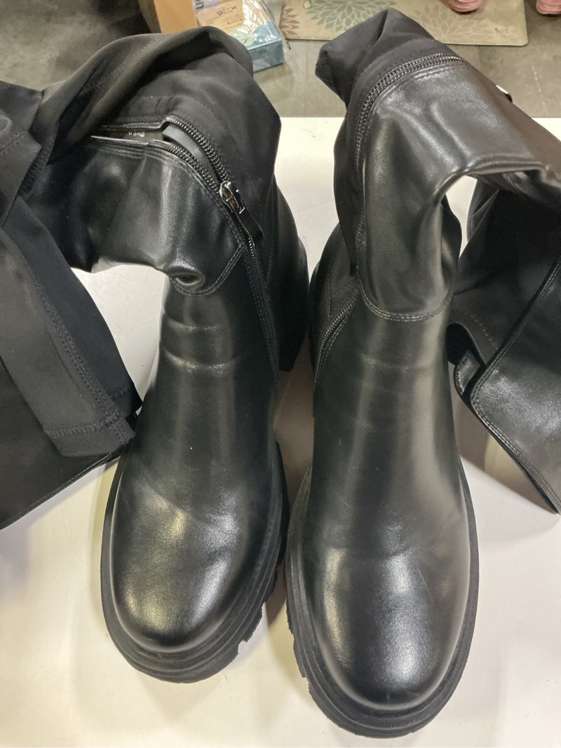 Condition photo showing Good Condition for ErikenUrben Women Black Thigh High Boots Suede Over The Knee High Boots Platform Chunky Heel Stretch Boots Zip 10 Black-pu