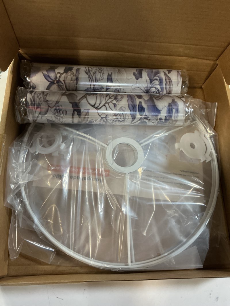 Condition photo showing New/Like New for bloom vintage floral seamless pattern spring flowers blue white drum lamp lampshade set of 2-11" x 11" x 8.9" vintage replacement fabric lampshades for table lamps, floor lamps easy assembly