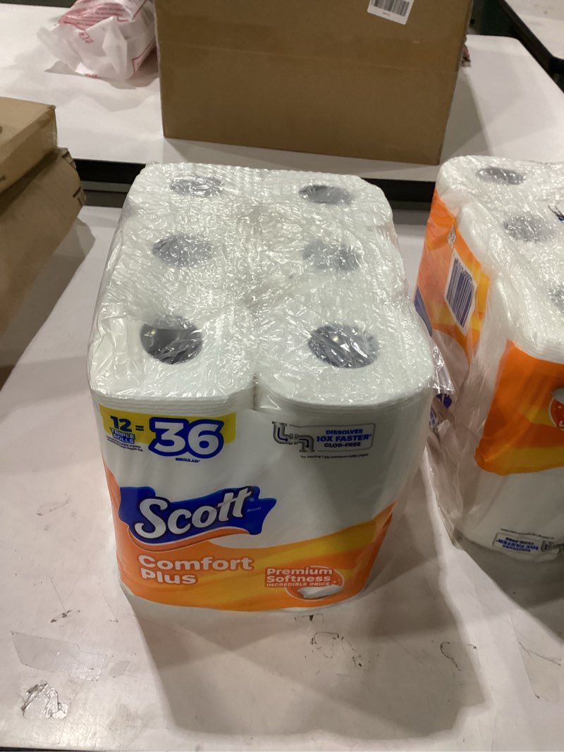 Condition photo showing As Is for scott comfortplus toilet paper, 12 double rolls, 231 sheets per roll, septic-safe, 1-ply toilet tissue