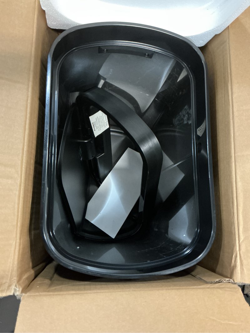 Condition photo showing As Is for songmics motion sensor trash can, 13-gallon (50 l) automatic garbage can with soft close lid, stainless steel, wave or touch to open, includes 15 bags, ink black ultb640b01 13 gallons ink black