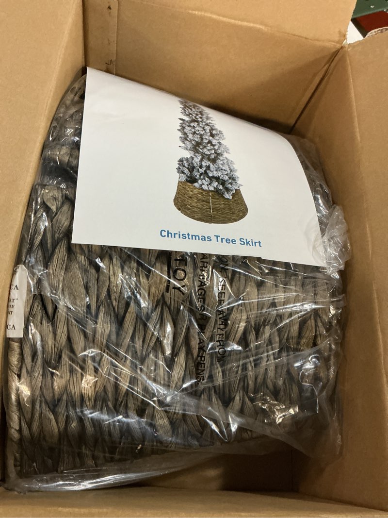 Condition photo showing New/Like New for Sweetcrispy 24inch Christmas Tree Collar for 4.5-6ft Trees, Woven Hyacinth Rattan 4-Panel Collar w/Cord Access Hole & Easy Lock Design, Black Black 24IN